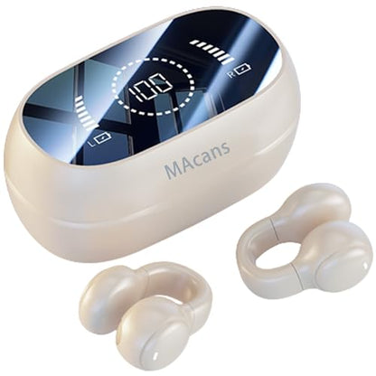 Wireless Earbuds Open Ear Clip Headphones Air Conduction Earbuds LED Power Display Earphones Sport Bluetooth 5.3 Headphones (Yellow) - color: Yellow