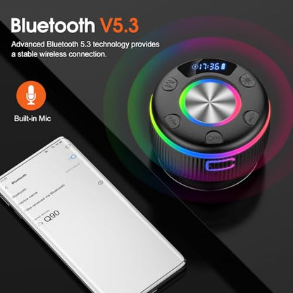 Portable Speaker Bluetooth with Loud Stereo Bass Sound, Mini Wireless Speaker with 7 RGB Lights, TF-Card USB, TWS Pairing, 4H Playtime, IP7 Waterproof Speakers for Travel Party Home Outdoor Gift - color: Dark black