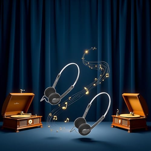 2 Pcs Retro On Ear Headphones, Wired Stereo Headphones, Lightweight Portable Headphone with Adjustable Headband, Cassette Player, Over-Ear (Black) - color: Black