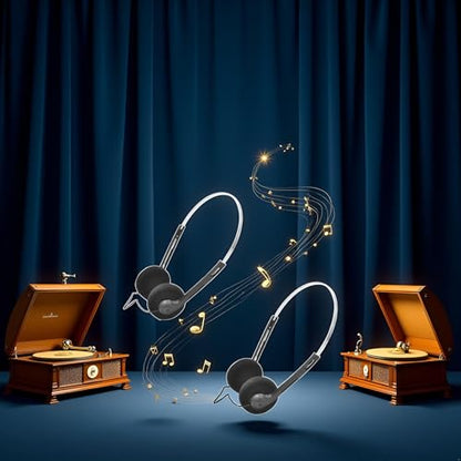 2 Pcs Retro On Ear Headphones, Wired Stereo Headphones, Lightweight Portable Headphone with Adjustable Headband, Cassette Player, Over-Ear (Black) - color: Black