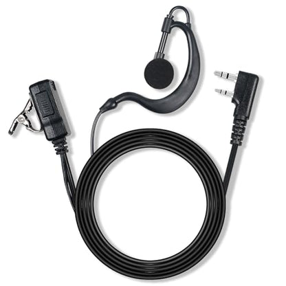 Walkie Talkie Earpiece with Mic PTT 2 Pin G Shape Headset Ear Piece, 2 Pack | Radio Earpiece Compatible with Baofeng UV-5R BF-888S Retevis H-777 RT21 RT22 Arcshell AR-5 Kenwood 2 Way Radio