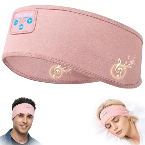 Perytong Sleep Headphones - Headband Headphones - Bluetooth Headband for Side Sleeper, Elastic Music Headphone Band Cozy ASMR Wireless Eye Mask Tech Gadgets Gifts for Women Men - color: Light Pink