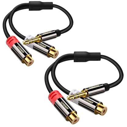 AUX to RCA Y Splitter Cable 2-Pack, 3.5mm Male to 2RCA Female Stereo Audio Adapter, 1/8 to RCA Connector, 0.7FT Hi-Fi Sound Auxiliary Stereo Audio Cord for iPhone, Tablet, Computer, MP3, Speaker