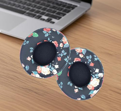 Headphone Replacement Ear Pad Cover Compatible with Beats by Dre Solo3 Solo2 Wired Wireless Headphones Protein Leather Memory Foam Headphone Cushion Ear Muffs-Black Flower - color: Black Flower