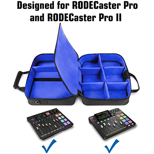 USA Gear Audio Mixer Case Fits RODECaster Pro II, Pro & Duo, GoXLR, & more Podcast Equipment - Podcast DJ Travel Bag with Customizable Interior, Scratch-Resistant Interior, Shoulder Strap (Blue) - color: Blue