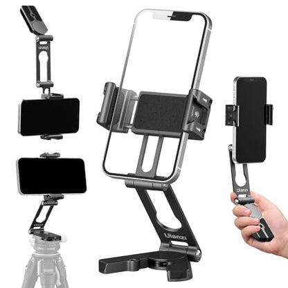 ULANZI Phone Tripod Mount 2 Cold Shoes & Arca Port | HP004 Metal 360° Smartphone Tripod Adapter for iPhone, Cell Phone Tripods Grip Stand Holder for Desktop Video Live Vlog