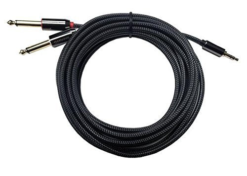 3.5 mm TRS to Dual 1/4 inch TS Premium Stereo Breakout Cable 15 feet Long Compatible with Fender Rumble 15 v3 Bass Combo Amplifier