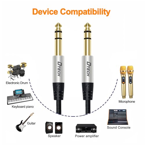 DTECH 5ft Electric Guitar Cable TRS 1/4 Instrument Cord Aux Balanced Stereo Jack Quarter Inch 6.35mm for DJ Speakers Amplifier Bass AMP Studio Audio Monitor Mixer - size: 5ft