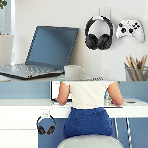 Headphone Hook for Desk, Headset & Controller Holder, White 2 Pcs | Space-saving headphone hanger and wall mount alternative, durable ABS with non-slip pad, supports up to 1 kg - color: White-2Pack
