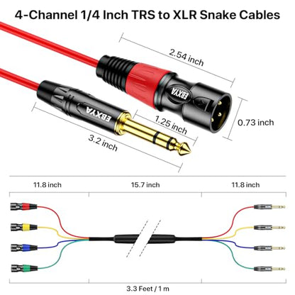 EBXYA 4 Channel XLR Male to 1/4 Inch TRS Snake Cables,Recording Snake Cable | 6.35mm Male Jack Stereo Audio Balanced Line to XLR Cables,3 Feet 1 Pack - size: 4-Channel 3 Feet, style: TRS to XLR Male