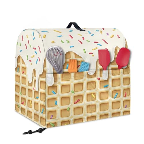 Stand Mixer Dust Cover with Top Handle, Stand Mixer Organizer Bags with Front Pockets Dust-Proof Stand Blender Cover Kitchen Attachments Ice Cream - color: Ice Cream, size: S