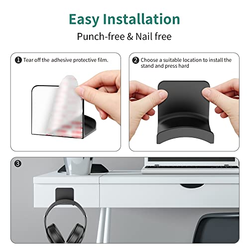 Headphone Hook for Desk, Headset & Controller Holder, Black 1Pcs | Space-saving headphone hanger and wall mount alternative, durable ABS with non-slip pad, supports up to 1 kg - color: Black