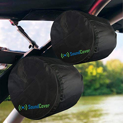 Marine Wakeboard Tower Speaker Covers for 6.5” Round or 6x9” Oval Speakers – 210T Polyester w/ Silver UV Coating – Water-Resistant, Double-Stitched with Drawcord, Drainage Eyelets – Medium (Set of 2) - size: Medium