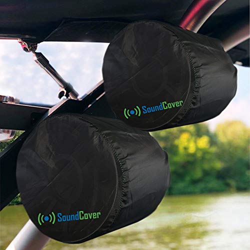 Marine Wakeboard Tower Speaker Covers for 8” Round Speakers – 210T Polyester with Silver UV Coating – Water-Resistant, Double-Stitched with Drawcord & Drainage Eyelets – Large Size (Set of 2) - size: Large
