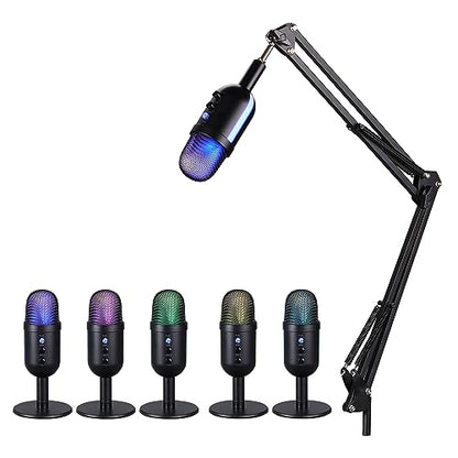 USB Microphone, Rotatable Plug and Play Noise Cancelling Computer Microphone Amplification Control Headphone Output for Live Streaming