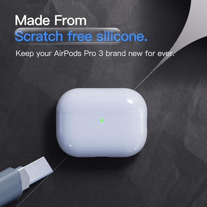 Case for AirPods Pro 3 Never-Sretch-Out DamonLight Shock-Proof Protective Semi Hard Silicone Case Compatible with Apple Airpods Pro 3rd Generation (Ice Blue) - color: Pale Blue