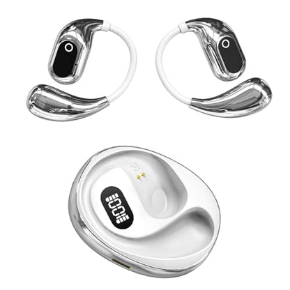 Open Ear Headphones Wireless Bluetooth 5.4, OWS Earphones Wireless Earbuds with Earhooks and Mic, IPX5 Waterproof, 64H Range, Out of Ear Earbuds for Sports Running Workout Driving (White) - color: White