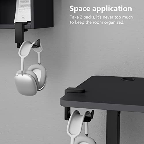 EURPMASK 2 Pack Rotating Headphone Stand,Adjustable Clamp-on Headset Holder | 360°Swivel,Headset Hanger Hook Under Desk,No Residue,Cable Organizer,Soft Rubber Pads,Keep Headphones Secure&Desk Tidy,Black - color: Black_2 Pack