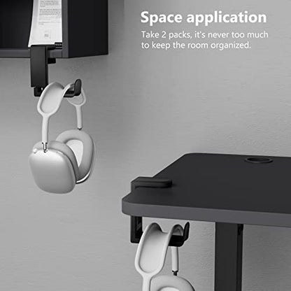 EURPMASK 2 Pack Rotating Headphone Stand,Adjustable Clamp-on Headset Holder | 360°Swivel,Headset Hanger Hook Under Desk,No Residue,Cable Organizer,Soft Rubber Pads,Keep Headphones Secure&Desk Tidy,Black - color: Black_2 Pack