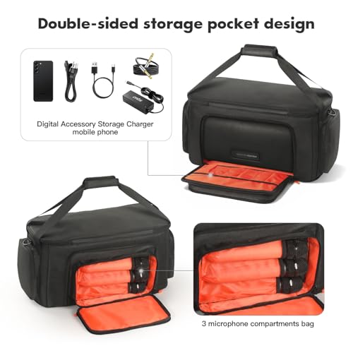 Carrying Case Compatible with JBL PartyBox On The Go Portable Party Speaker | Padded Travel Bag Fits PartyBox On-The-Go Essential, Shoulder Strap, Multiple Pockets for Mics & Accessories, Outdoor Party