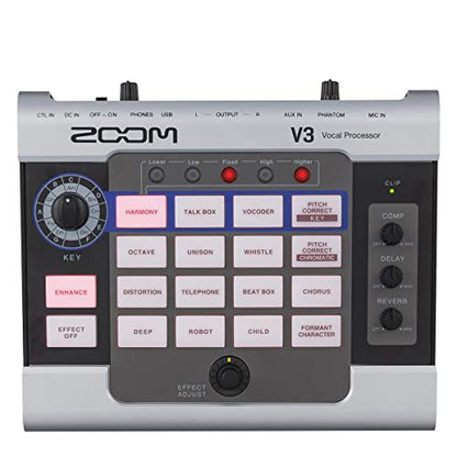 Zoom V3 Vocal Effects Processor + Zoom ZDM-1 Dynamic Microphone + Over-Ear Stereo Headphones + Microphone Stand + Zoom AD-16 9V AC Adapter + Mic Cable + Cloth - Deluxe Bundle