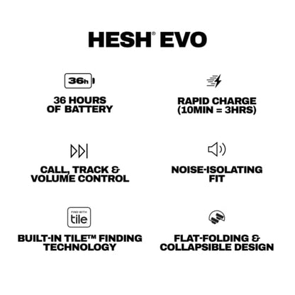 Skullcandy Hesh Evo Wireless Over-Ear Bluetooth Headphones with Extra USB-C Charging Cable, Noise Isolating, 36 Hours Battery, Foldable Lightweight Design, Microphone for iPhone Android - True Black - color: True Black, size: One Size
