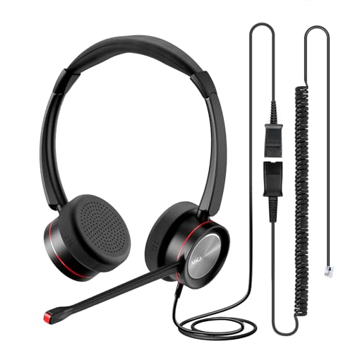 MKJ RJ9 Telephone Headset with Microphone Noise Canceling for Cisco Phone | Corded Dual Ear Call Center Headphone Compatible with Cisco Phone 7821 7841 7941G 7942G 7945G 7960G 7975G 8841 8865 9975