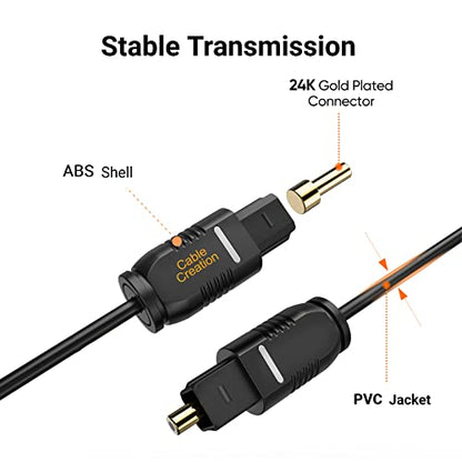 CableCreation Optical Digital Audio Cable 3.3FT, Thin Fiber Optic Toslink Gold Plated S/PDIF Cord for Home Theater, Sound Bar, TV, PS4, VD/CD Player, Game Console& More, Black | Gold Plated S/PDIF Cord, for Home Theater, Sound Bar, TV, PS4, Xbox, DVD/CD P