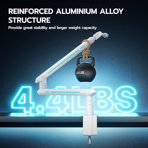 ARES WING Aluminum Low Profile Mic Arm with 4.4 lbs Load Capacity, White | Adjustable Microphone Boom Arm with 3/8” to 5/8” Screw Adapter, Desk Mount Mic Stand for Gaming Streaming Podcasting - color: White