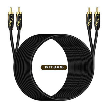 J&D Audiophiles RCA Cable, 24 AWG 2RCA Male to Male Stereo Interconnect Audio Cord, Gold-Plated Subwoofer Cable for Home Theater, HDTV, Amplifiers, Hi-Fi Systems, Speakers, 15 Feet/4.6 Meter - size: 15 Feet