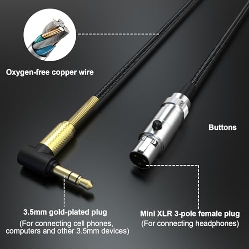 Mini XLR to 3.5mm Replacement Audio Cable for AKG K240 K240S K271 K702 Q701 K712 K141 K171 K181 K267 Headphones & Pioneer HDJ-2000, AUX Stereo Cord