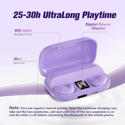 Xmenha Purple Sleep Hidden Headphones Wireless Invisible Earbuds for Sleeping Sleep Tiny Earbuds for Side Sleepers Headphone to Sleep in Tiny Smallest Invisible Earbuds Earphones for Sleeping - color: Purple