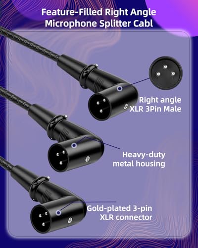 Right Angle XLR Y Splitter Cable 0.5m,XLR Y Cable Right-Angle Male to 2 90 Degrees Male Balanced 3Pin Microphone Splitter Cable,for Mixer, Audio Interface, Active Monitors - color: XLR male angle to 2 XLR male angle