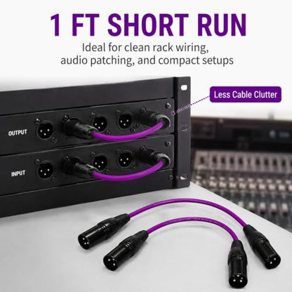 XLR Male to Male Cable 1ft 2-Pack, OFC Triple Braided Shielded Balanced 3-Pin Mic Cord for Home Studio, Podcast, DMX, Shure SM57 SM58, Mixer, Audio Interface