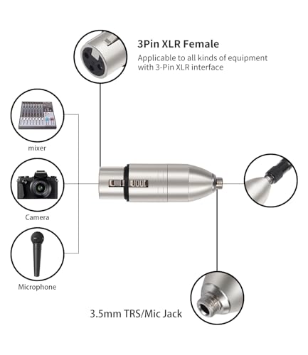 2Pack 1/8 TRS Female to 3Pin XLR Female Aduio Adapter,Balanced XLR to 3.5mm Converter for Mixer, Microphone, Power Amplifier - color: 1/8 F to XLR F