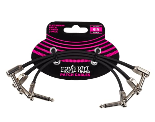 Ernie Ball Flat Ribbon Patch Cable 3-Pack, 6in, Black (P06221) - color: Black, size: 6 Inch, style: 3-Pack