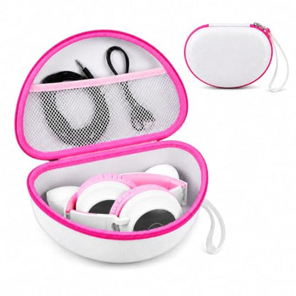 PAIYULE Kids Headphone Case for Riwbox CT-7S/CT-7, for iClever IC-HS01 | Headphone case for kids, hard EVA shell, mesh pocket, fits cat-ear over-ear models, red, school and travel, box only, White - color: White