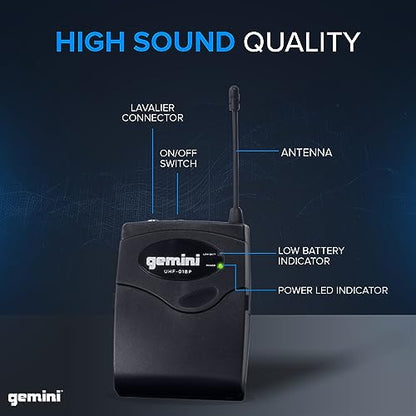 Gemini Dual-Channel UHF Headset & Lapel Mic System (UHF-02HL-S34) | Dual-channel UHF headset & lapel mics - 150 ft range - dual volume rotaries - auto-pair, 2 headsets