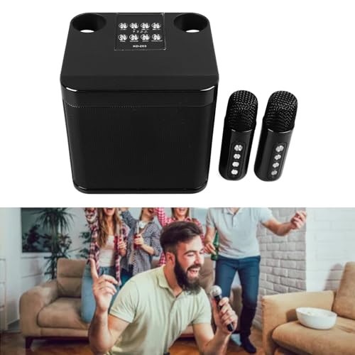 Asixxsix Karaoke Machine, Portable Bluetooth Speaker with 2 Wire Less Microphones, Portable Bluetooth Karaoke Speaker with 2 Wire Less handheled Microphones for Home Party