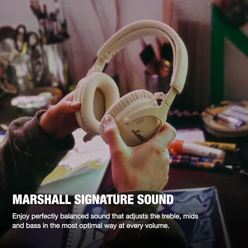 Marshall Monitor III A.N.C. Wireless Over-Ear Bluetooth Headphones - Active Noise Cancellation | 100+ Hr Playtime | Microphone for Calls | Lightweight, Foldable Design for Travel - Cream - color: Cream