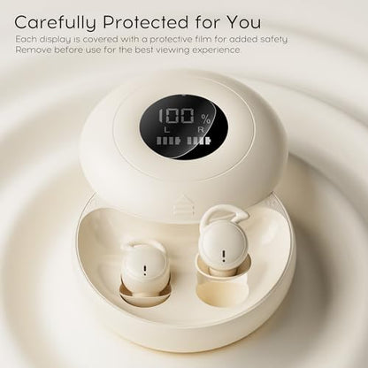 Sleep Earbuds Bluetooth 6.0, Mini Invisible Silicone Sleep Earbuds for Side Sleepers, Noise Blocking Sleeping Headphones, Hidden Earbuds with LED Display for Small Ears, Sleep & Relax (Beige)