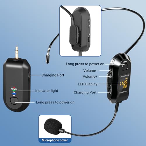 Depusheng 2.4G Wireless Microphone Headset,Lavalier and Handheld Mic 160ft Range,with 1/8''&1/4'' Plug for PA System,Voice Amplifier (1 Headset Microphone) - size: 1 Headset microphone