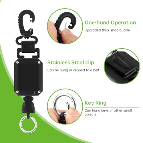CB Mic Holder Retractable, Swivel Microphone Hanger for Truck Drivers | 31.5" steel cable auto-retracts. 360° swivel hook.Tool-Free.Smooth consistent retraction.D-rings & clip included.