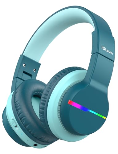 iClever BTH12 Kids Bluetooth Headphones 85H Playtime with LED Lights Travel - color: Malachite Green