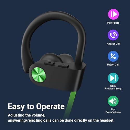 Bluetooth 5.3 Headphones, Wireless Sports In-Ear Earbuds IPX7 Waterproof | 16 Hours Playtime, Sweatproof Stereo Earphones with MIC, Noise Cancelling Headsets for Gym Running Workout, Clear Sound - color: Green