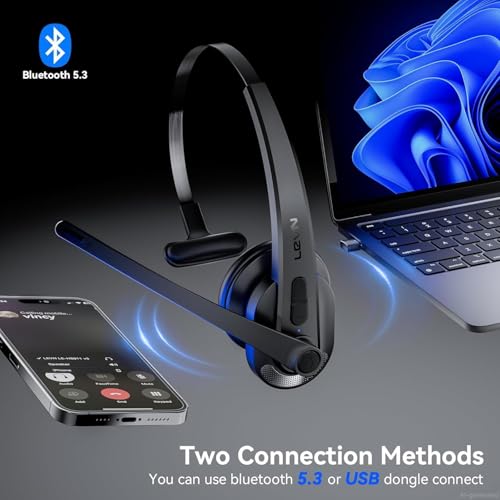 Wireless Headset with Mic for Work, Bluetooth Headset with AI Noise Cancelling Microphone, Wireless Headphones with Mic & Mute Button, USB Dongle for Work from Home/PC/Computer/Call Center/ Teams/Zoom