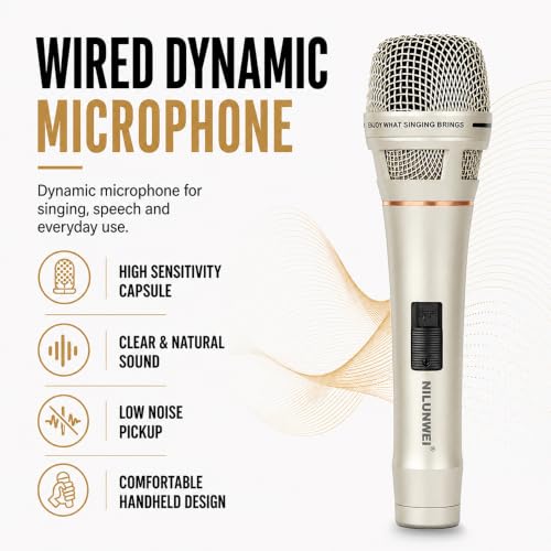 YS-36D Dynamic Microphone - Premium Vocal Microphone, cardioid directional wired microphone, with 14 foot XLR to 1/4 inch audio cable, desktop tripod, extension rod, microphone storage bag (champagne) - color: Champagne