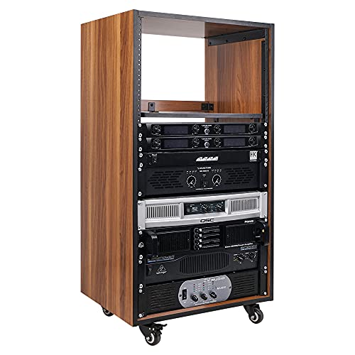 Sound Town DIY 20U Studio Rack with Furniture Grade Walnut Laminate, Rubber Feet, Casters (SDRK-20WN) - size: 20U w/ Casters