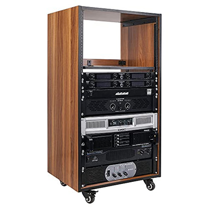 Sound Town DIY 20U Studio Rack with Furniture Grade Walnut Laminate, Rubber Feet, Casters (SDRK-20WN) - size: 20U w/ Casters