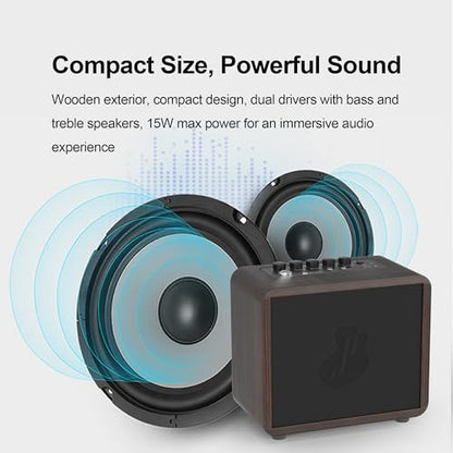 15W Mini Guitar Amp, Portable Acoustic/Electric Guitar Amplifier Rechargeable, Wireless Guitar Practice Amp with Reverb, Chorus & Delay, Supports OTG, AUX, REC, Bass and Treble Control